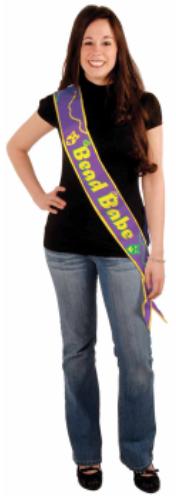 Bead Babe Mardi Gras Satin Sash, 33" x 4"