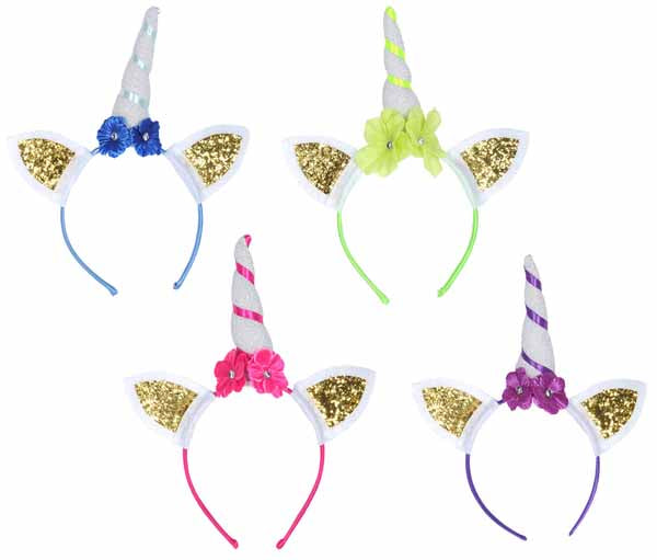 Glittered Unicorn Headbands, 4 Pack
