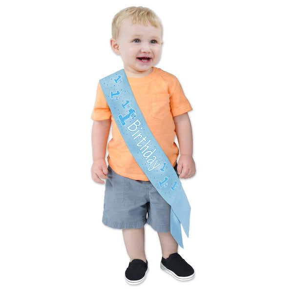 Blue First Birthday Satin Sash, 19¼ x 3 Inches