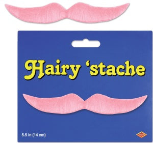 Pink Hairy Stache Self-Adhesive Mustache, 5.5 Inches