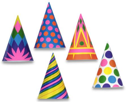 6.5 Inch Cone Party Hats in Assorted Designs