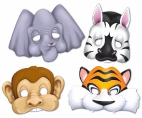 Jungle Animal Masks with Elastic, 4-Pack