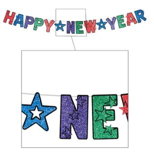 Multicolour Glittered Happy New Year Streamer, 8.5 ft