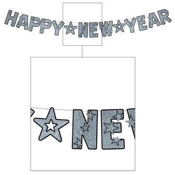 Black & Silver Glittered Happy New Year Streamer