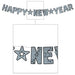 Black & Silver Glittered Happy New Year Streamer