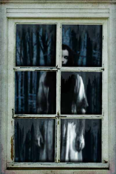 Ghostly Woman Faux Window Halloween Decoration, 47 Inches