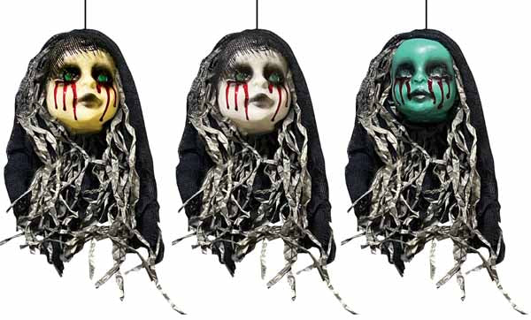 14-Inch Hanging Doll Head Halloween Decoration