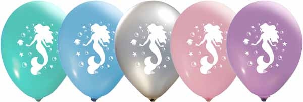 12-Inch Mermaid Latex Balloons with Two-Sided Print, 50 Count
