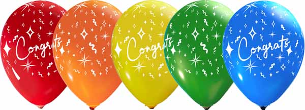 12-Inch Congrats Assorted Latex Balloons, 50 Count