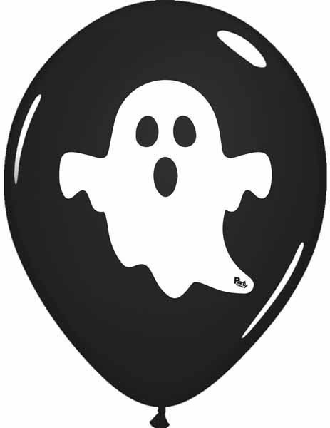 12-Inch Black Ghost Print Latex Balloons, 50 Count