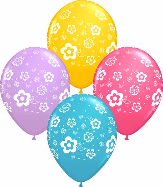 Flowers All Over 12-Inch Latex Balloons, 50-Pack