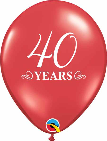 40 Years Ruby Red 11-Inch Latex Balloons, 50 Count