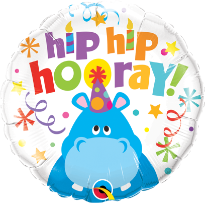 Hip Hip Hooray Hippo 18-Inch Round Foil Balloon