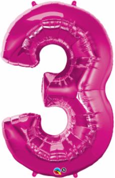 34-Inch Magenta Number 3 Balloon