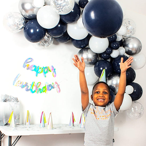 10-Foot DIY Navy Blue and Silver Balloon Arch and Garland Kit with