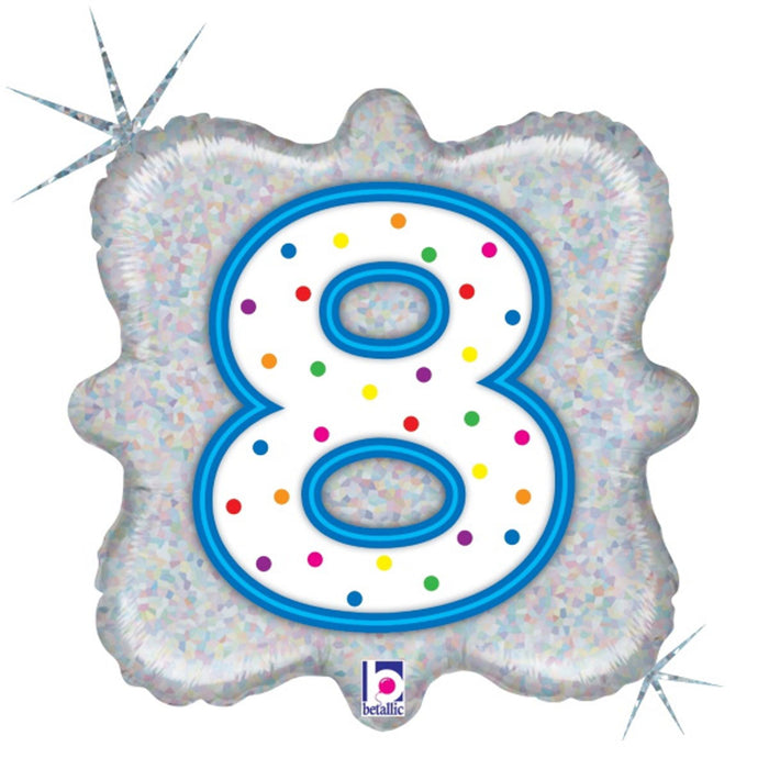 18" Number 8 Candle Style Holographic Foil Balloon (5/Pk)