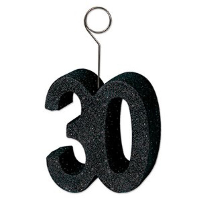 Black Glittered "30" Balloon/Photo Holder