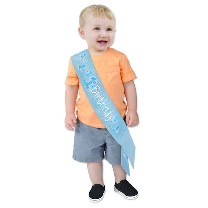 Blue First Birthday Satin Sash – 19¼"X3" (1/Pk)