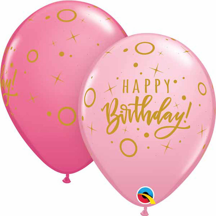 Radiant Rose Celebration 11″ Birthday Sparkles & Dots Latex Balloons in Pink (50/Pk)