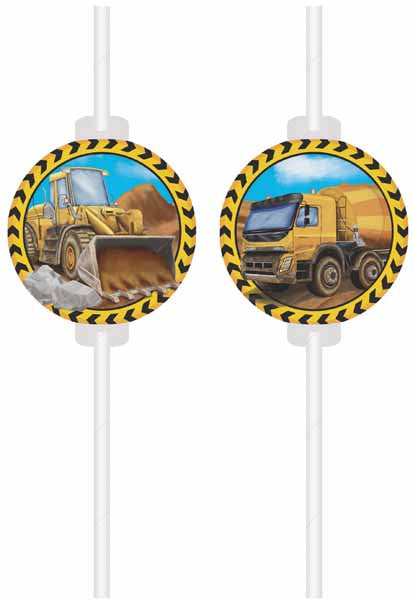 Construction vehicle paper straws for a truck-themed birthday party